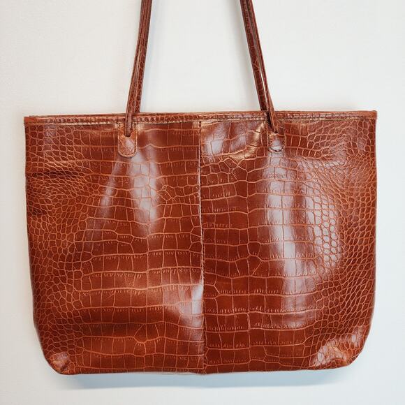 Maurizio Taiuti Large Shoulder Bag Crocodile Skin Pattern Brown Leather Vtg 90s - Picture 3 of 16
